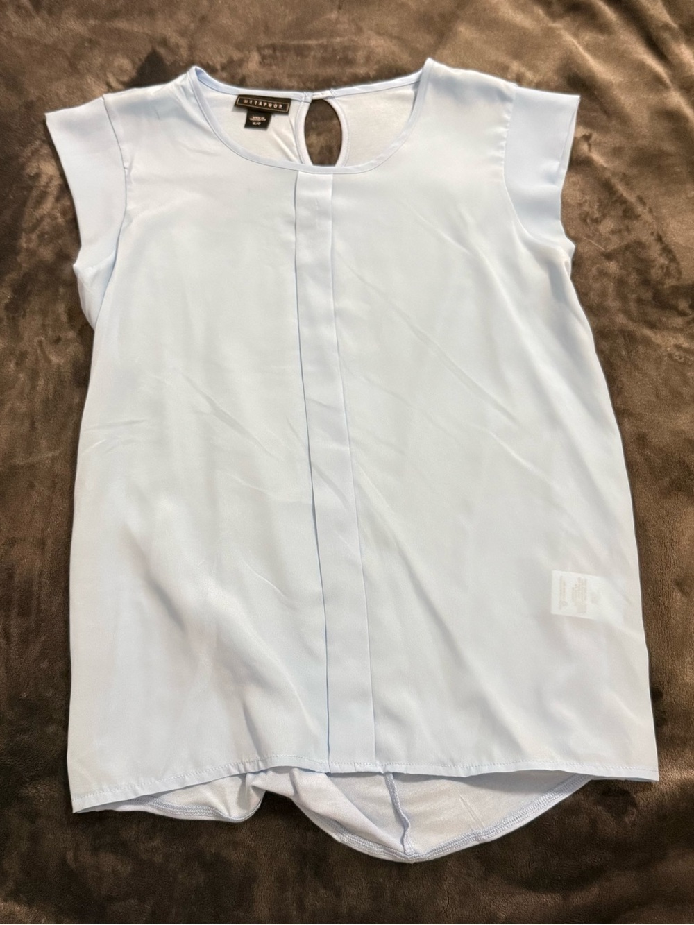 Metaphor Light Blue Cap Sleeve Front-Pleat Blouse